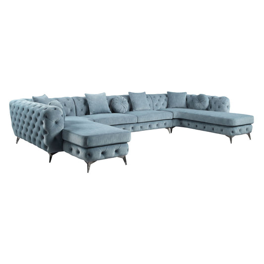 Zerah - Sectional Sofa With 7 Pillows - Dusty Blue