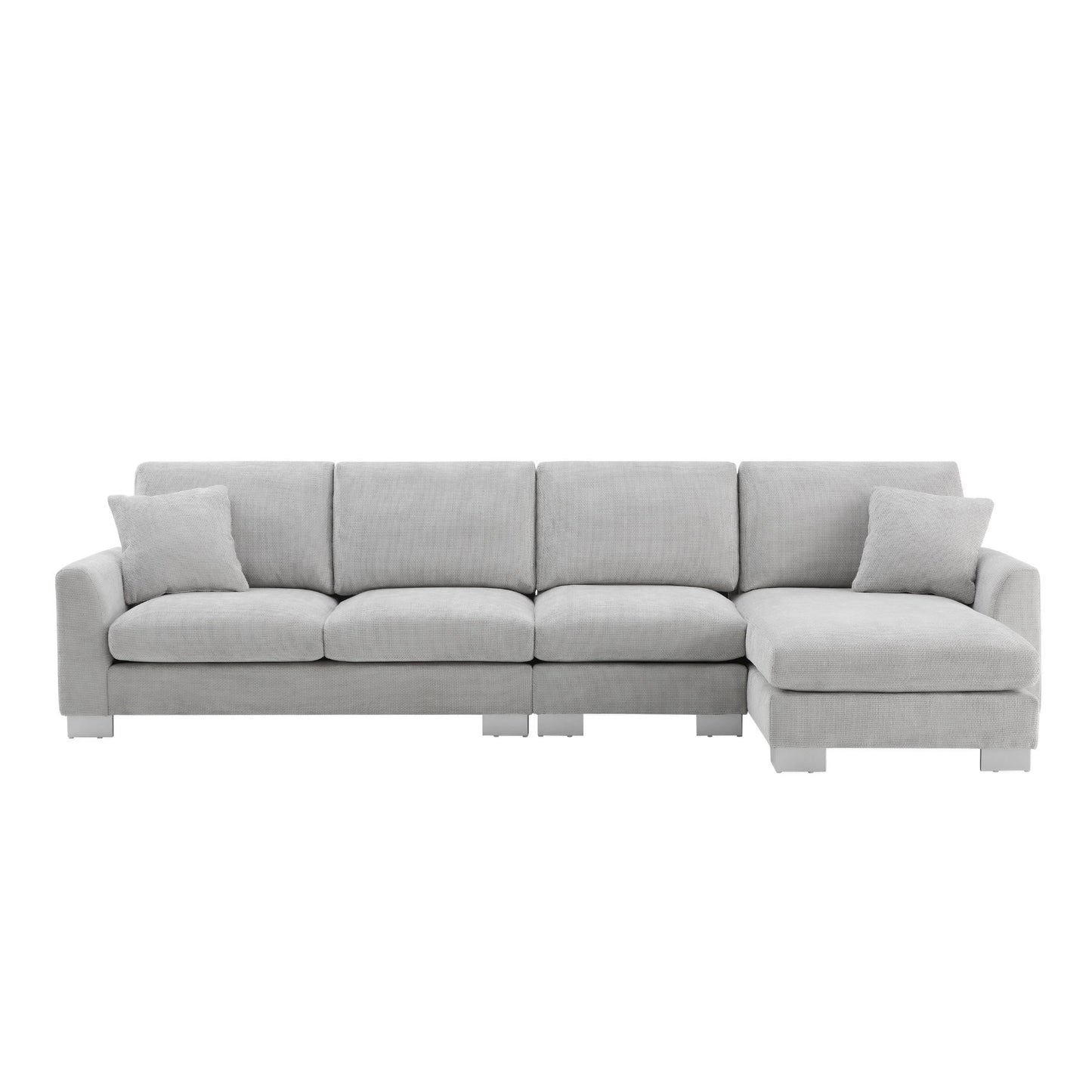 Modern Oversized Sectional Sofa, L-Shaped Luxury Couch Set With 2 Free Pillows, 5 Seat Chenille Indoor Furniture With Chaise For Living Room