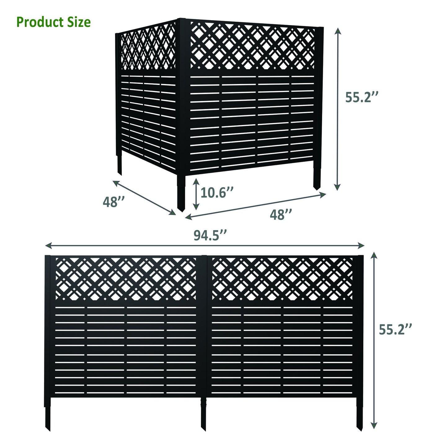 2 Panels Privacy Screen Outdoor Privacy Panels, Trash Can Enclosure, Air Conditioner Fence - Black