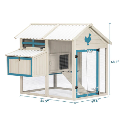 Weatherproof Outdoor Chicken Coop With Waterproof Pvc Roof. Outdoor Chicken Coop With Removable Bottom For Easy Cleaning, Large Space Coop Suitable For 6-8 Chickens - White