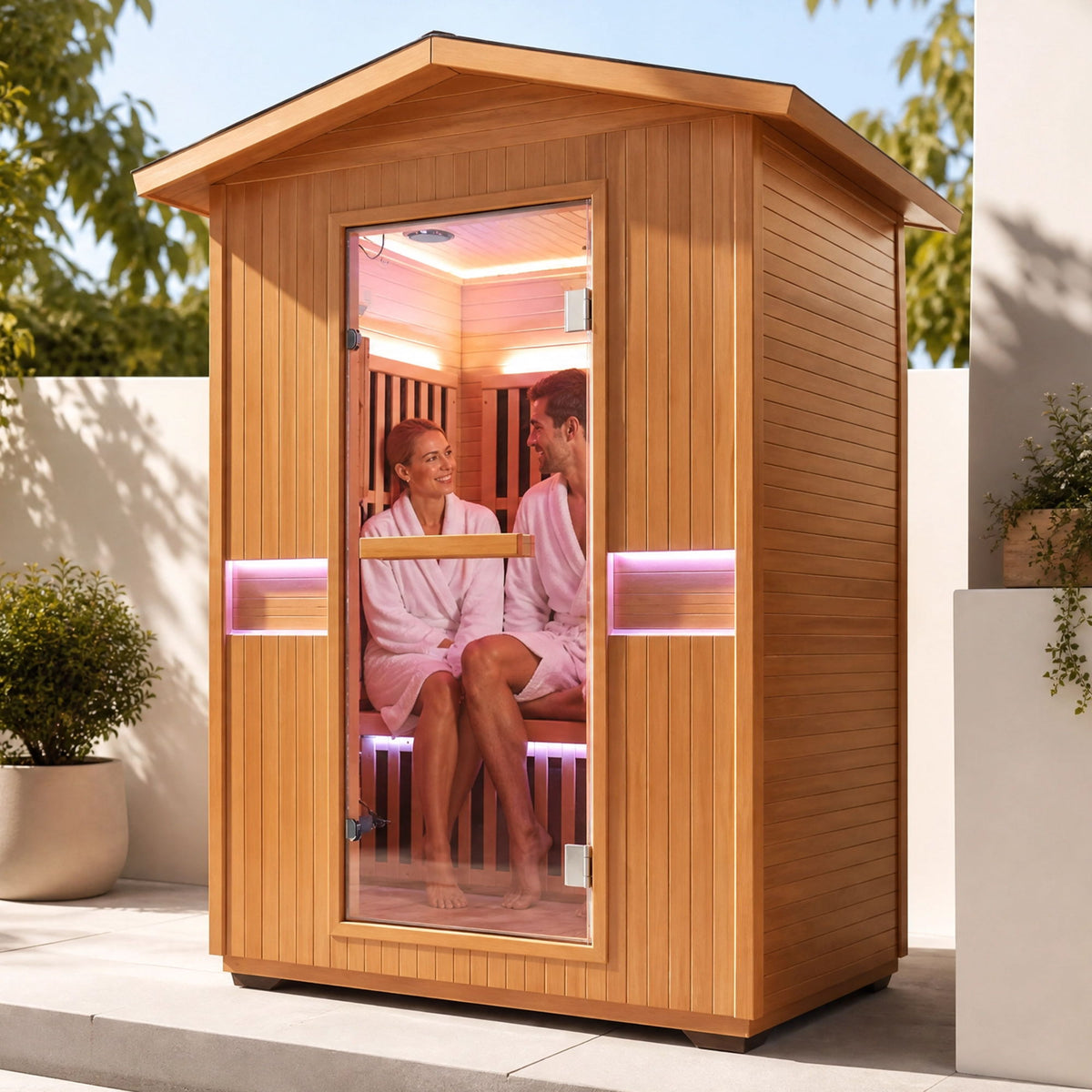 2000W Double Outdoor Far Infrared Sauna Room - Ameican White Oak