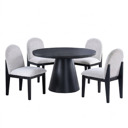 5 Piece Round Dining Set With With Chairs - Black / White