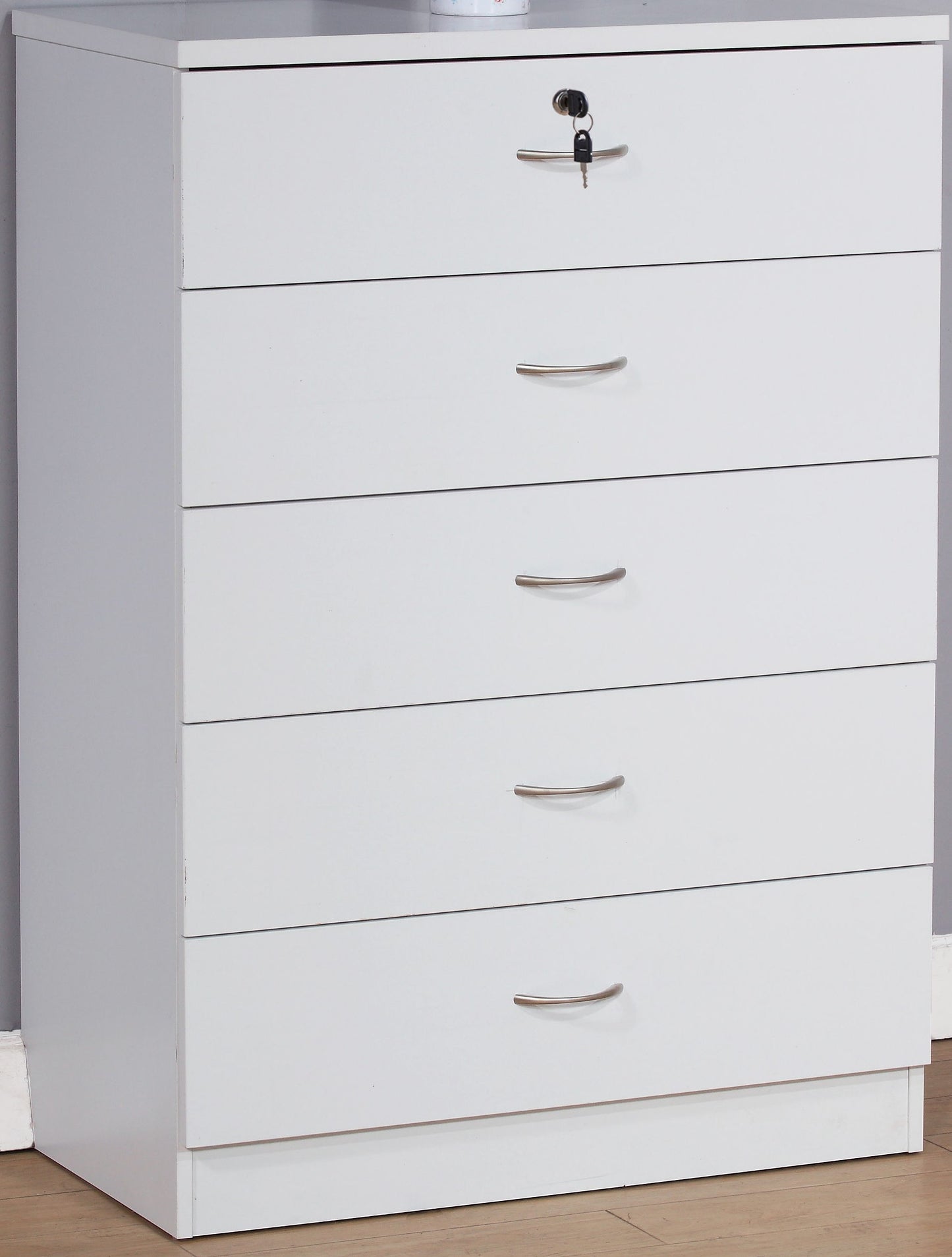 5 Drawer Chest With Lockable Top Drawer - White