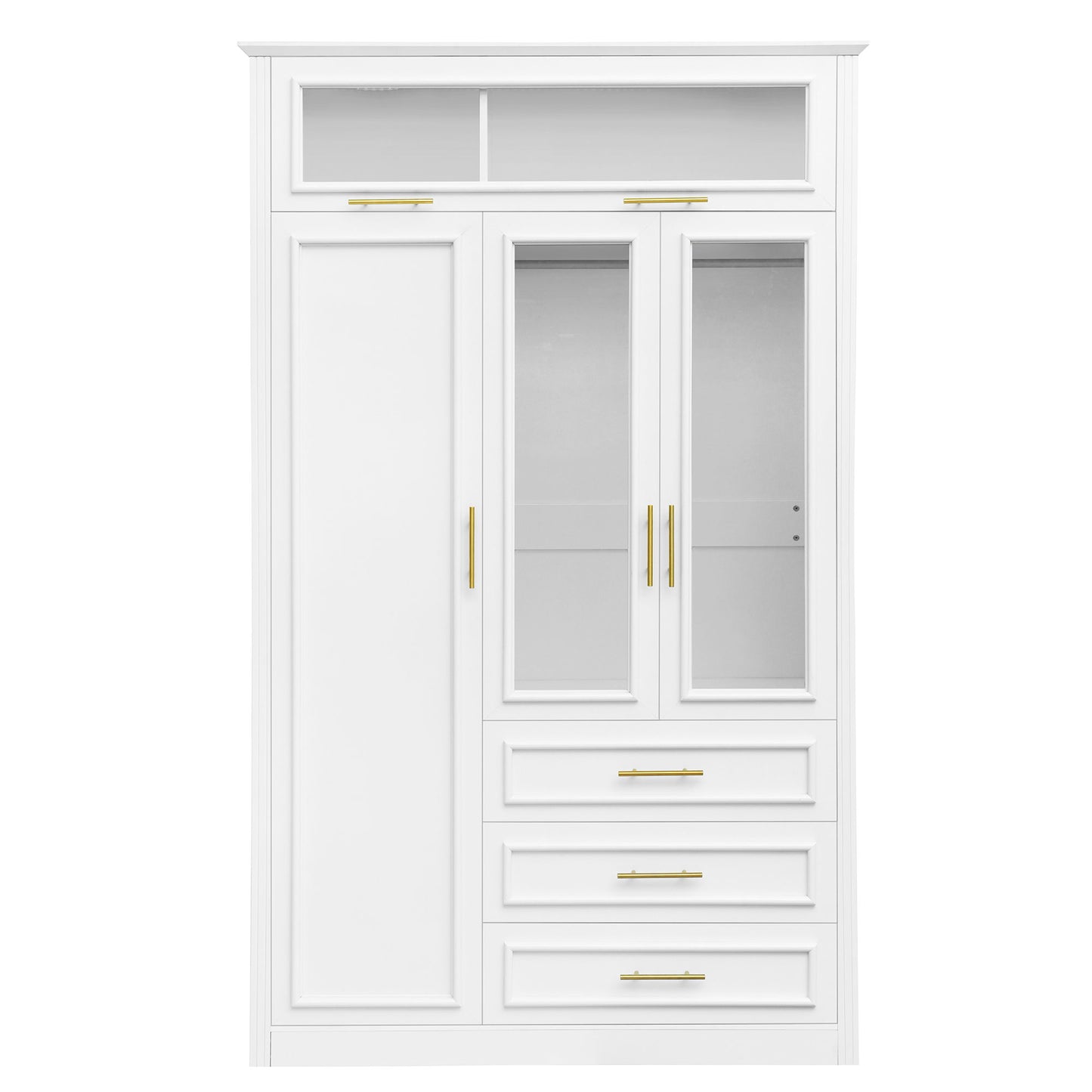 3 Door Wardrobe Armoire With LED Lighting And 3 Drawers - White