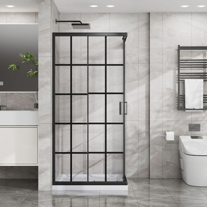 Corner Shower Door, Shower Enclosure With Dual Sliding Doors - Matte Black