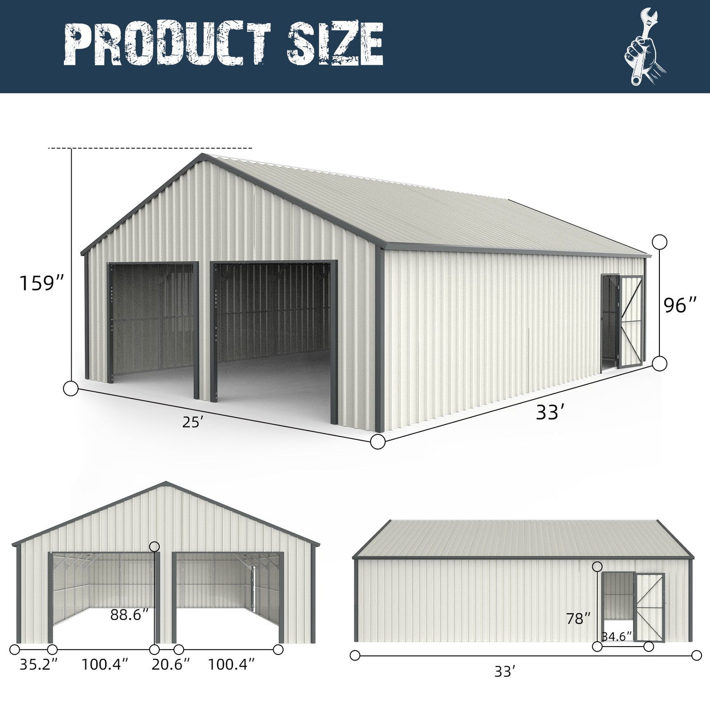 Double Garage Metal Shed With Side Entry Door