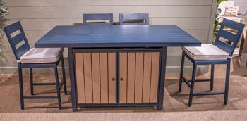 Mabry Shores - Rectangular Bar Table With Fire Pit - Blue