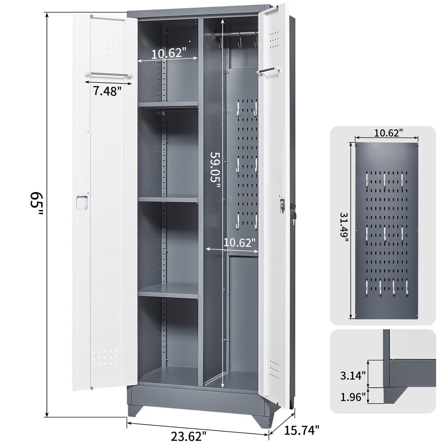 Metal Storage Cabinets, Cleaning Tool Cabinet With Locking Door, Tall Broom Tool Organizer And Storage, Large Storage Cabinet For Kitchen