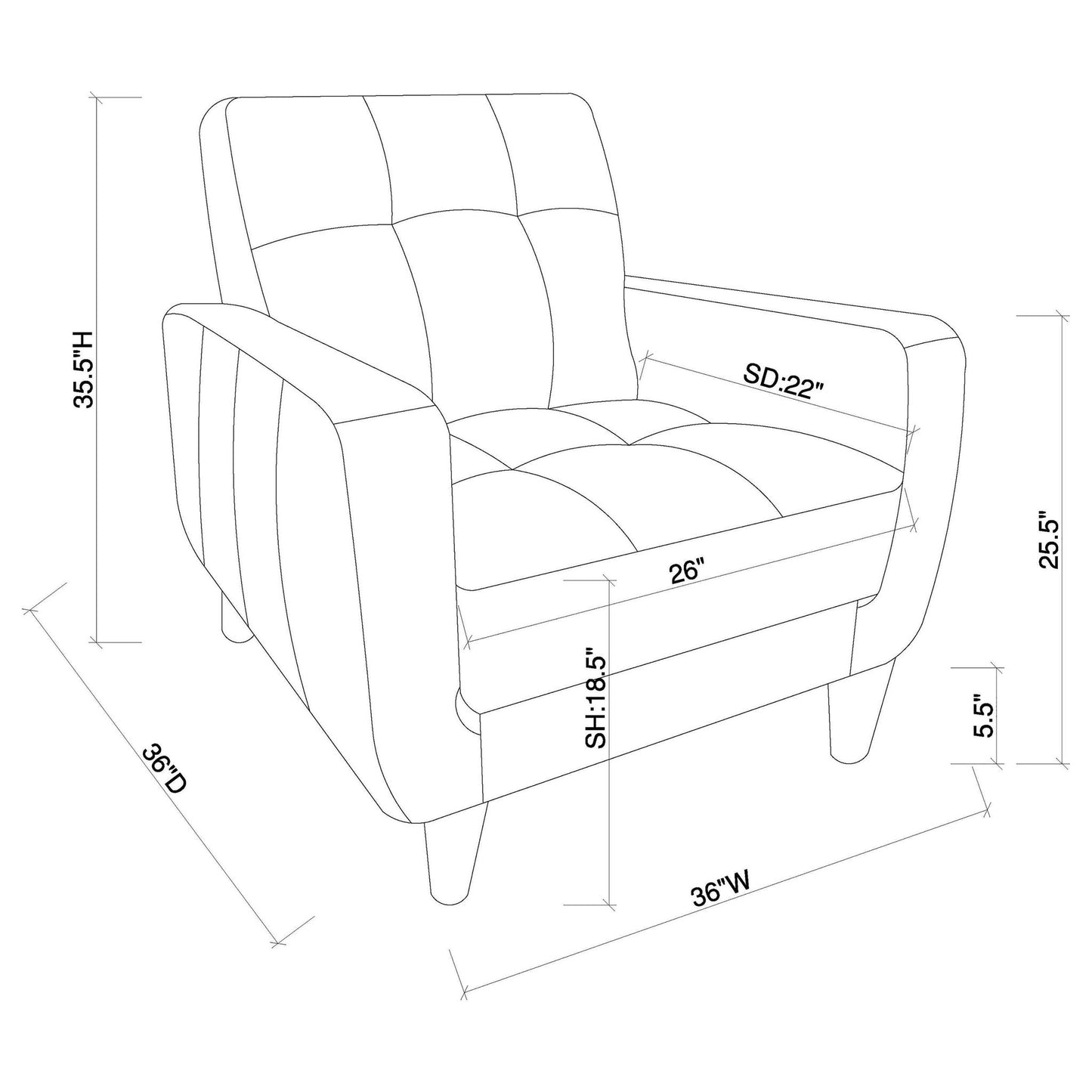 Track Arm Accent Chair With Tufted Upholstery - Black