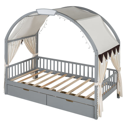 Bed With Arched Roof And 2 Drawers