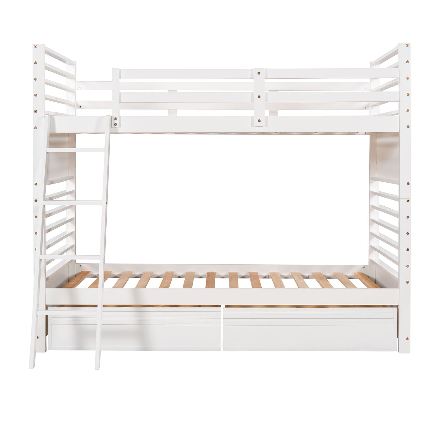 Twin Over Twin Wood Bunk Bed With Two Drawers - White