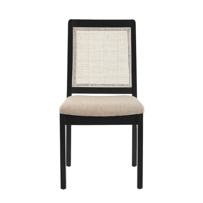 Modern Solid Wood Dining Chair With Rattan Inset Back (Set of 2)