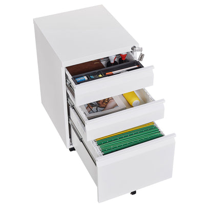 3-Drawer Mobile Filing Cabinet With Lock, Legal/Letter Storage
