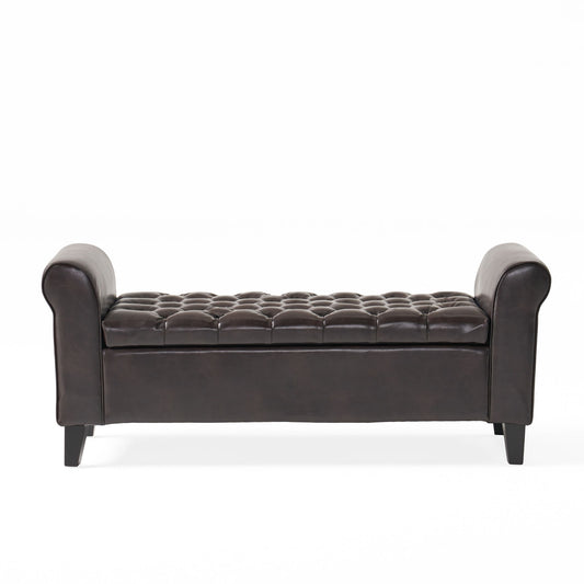 Hayes - Contemporary Armed Storage Bench With Button Tufting And Rolled Arms