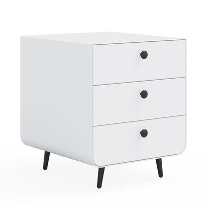 Modern Night Stand Storage Cabinet For Living Room Bedroom, Steel Cabinet With 3 Drawers, Bedside Furniture, Circular Handle - White