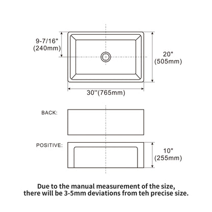 Sink 30" Apron Front Reversible Single Bowl Kitchen Sink With Grid, Strainer - White