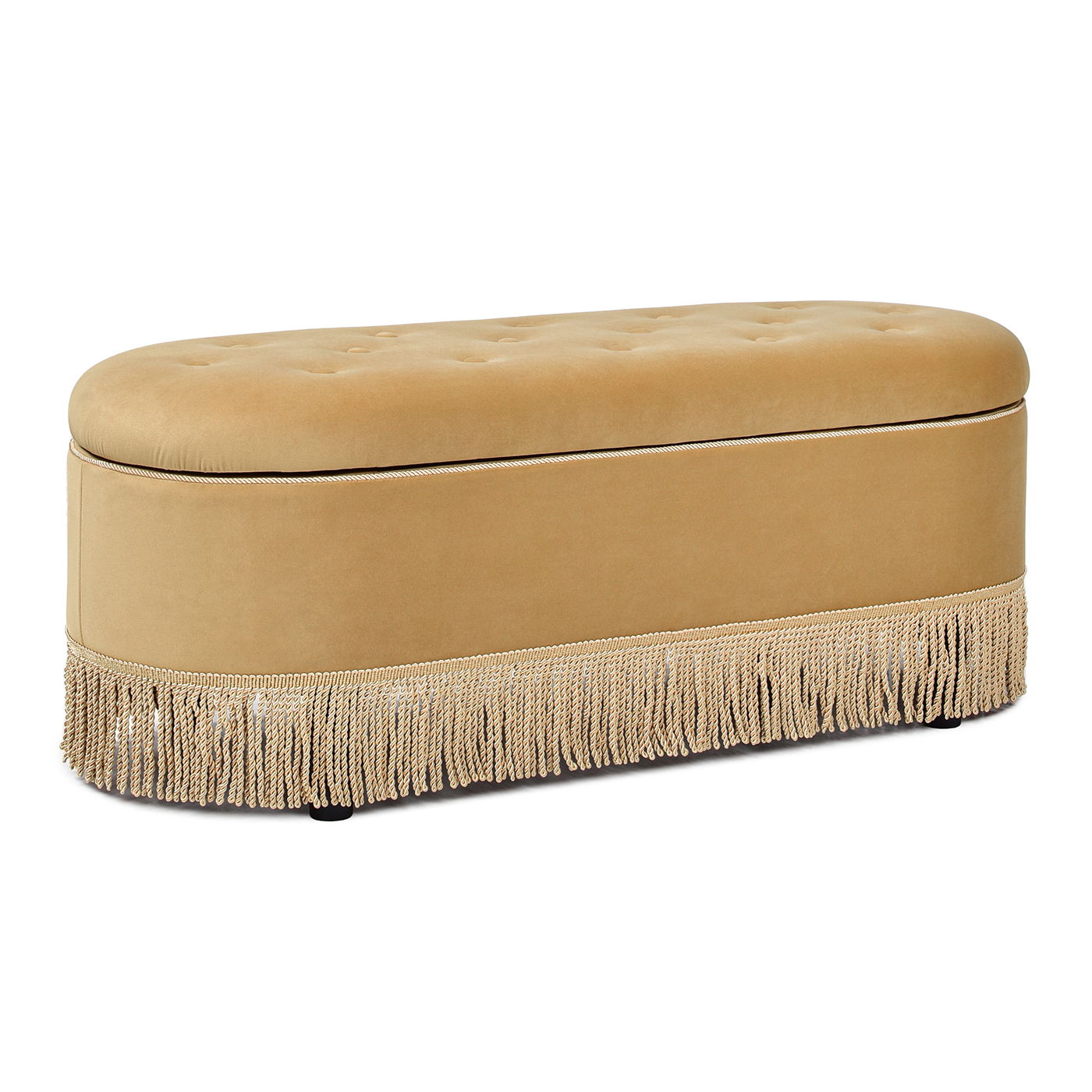 Melinda - Oval Tufted Bullion Fringe Storage Bench