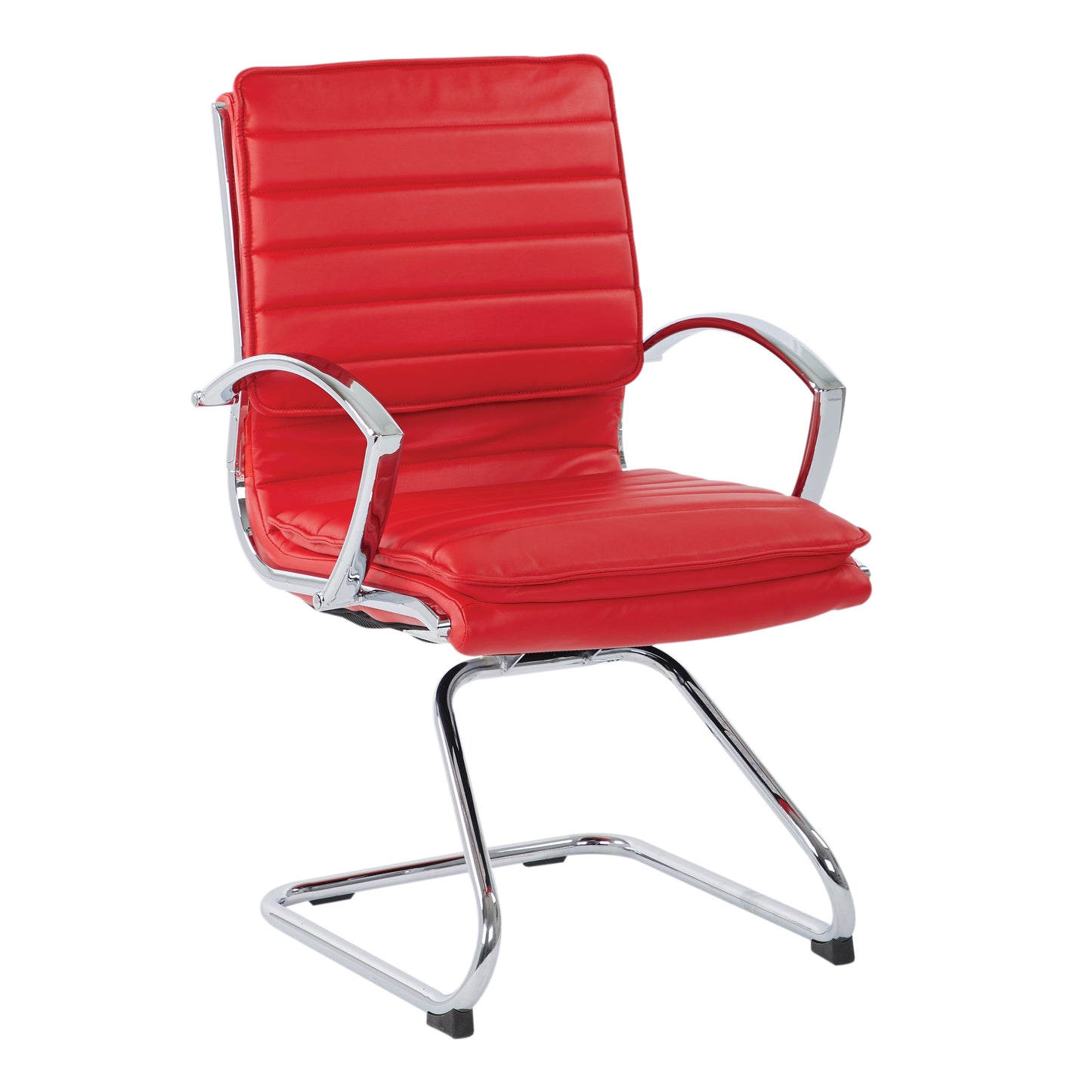 Guest Faux Leather Chair in Red with Chrome Base