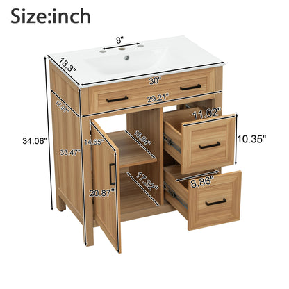 Bathroom Vanity With Sink, 2 Soft Close Drawers, 1 Soft Close Door, Adjustable Shelf