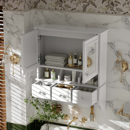 Modern Bathroom Mirror Cabinet With Drawers, Organizer Hooks, And High-Definition Mirrors