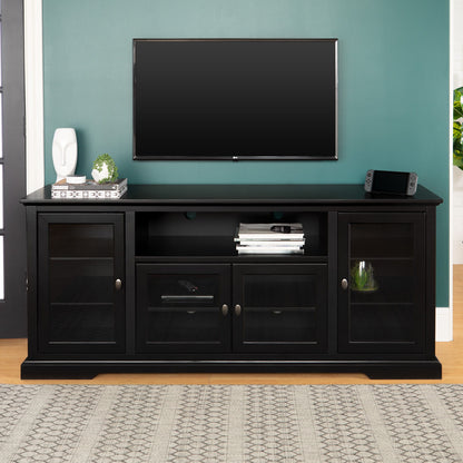 Transitional Classic 70" TV Stand For 80" TVs With 4 Glass Doors