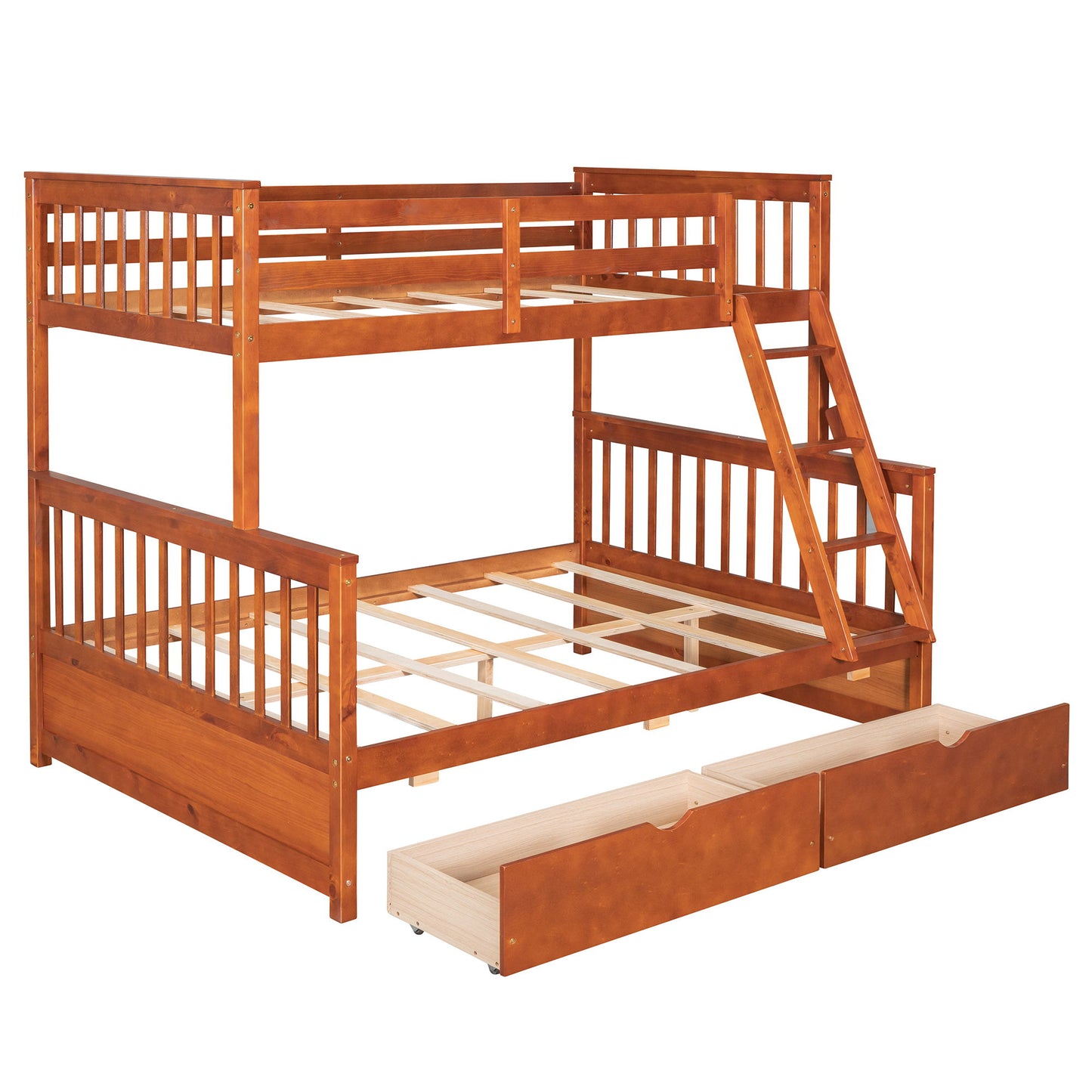 Twin Over Full Bunk Bed With Ladders And Two Storage Drawers