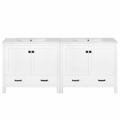 Bathroom Vanity With Sink, Soft Close Doors, Double Storage Shelves & Divided Drawer Ample Storage - White