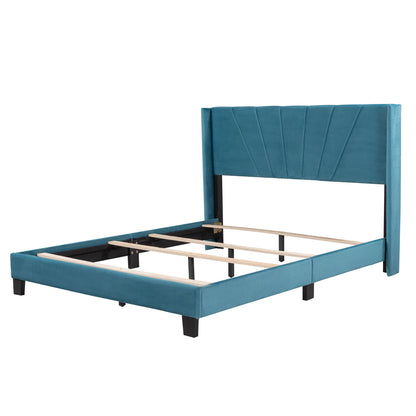 Queen Size Velvet Upholstered Platform Bed, Box Spring Needed