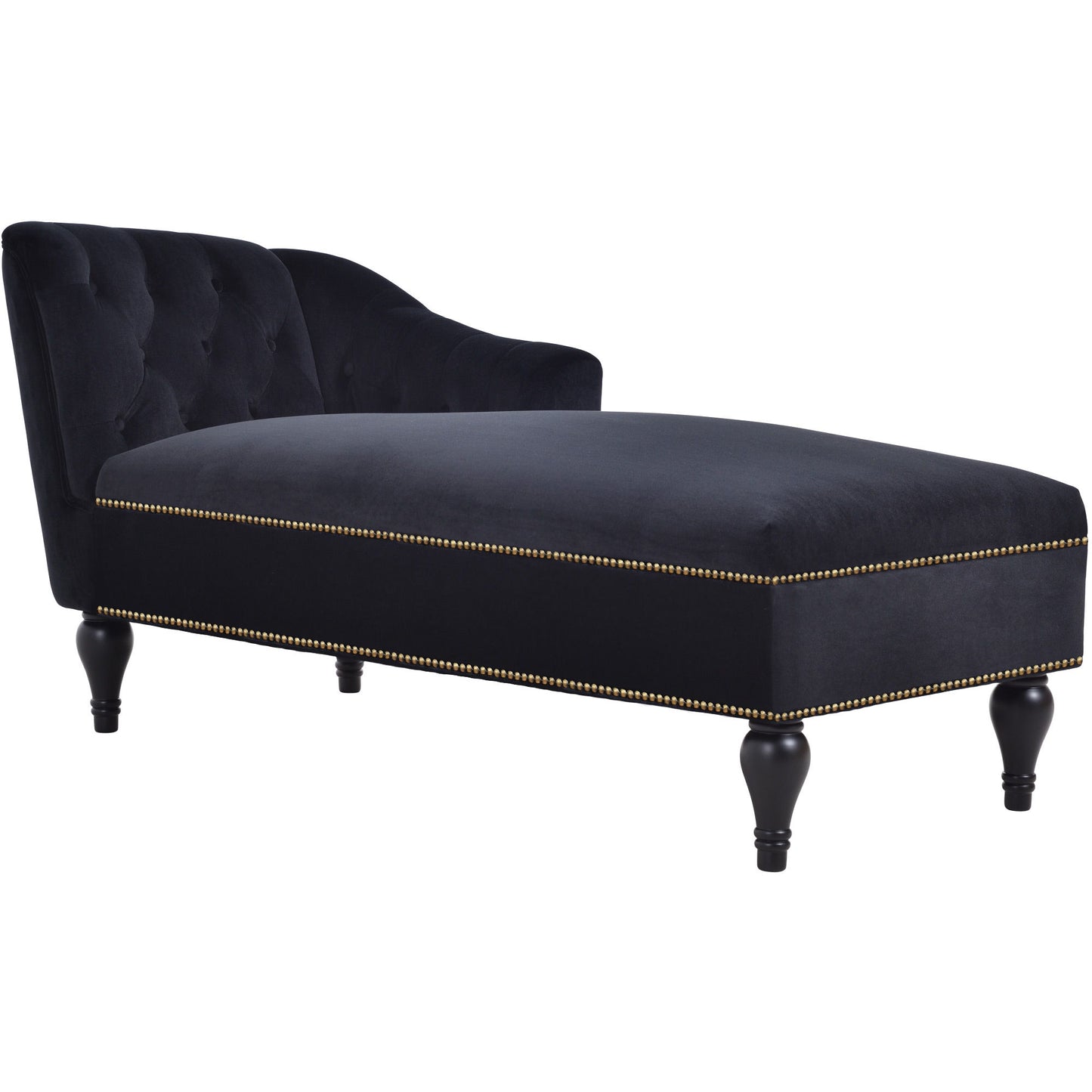 Velvet Chaise Lounge, Button Tufted Right Arm Facing Lounge Chair With Nailhead Trim For Living Room - Black