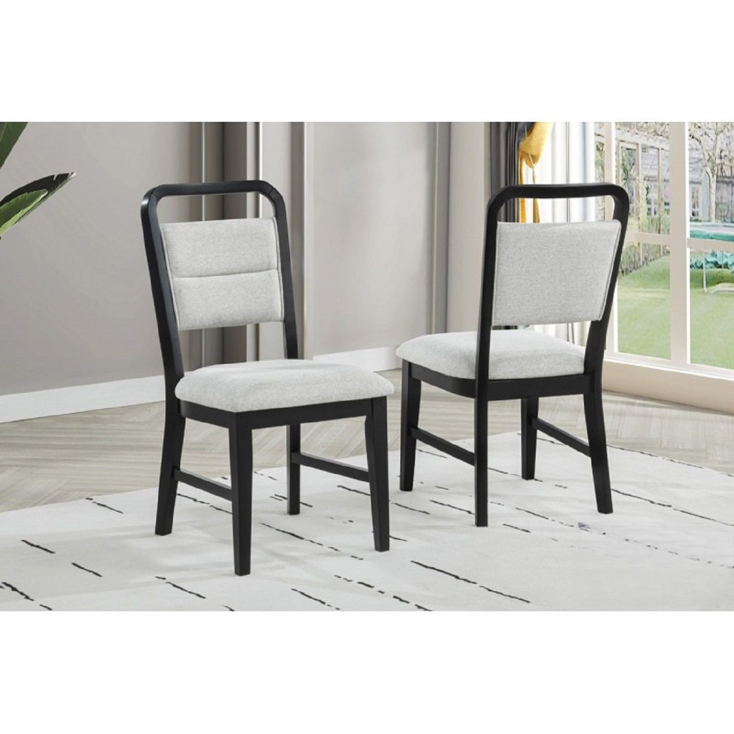 Dining Set With Round Table And 4 Upholstered Chairs - Black / Gray