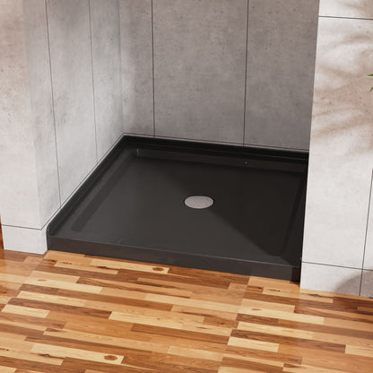 36" X 36" Shower Base 3.5" Height Anti - Slip Acrylic Center Drain Single Threshold Shower Base - Slate Black