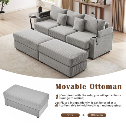 Modern Style Loveseat Sofa Sectional Sofa Couch With Storage Space, A Movable Ottoman, Two USB Ports, Two Cup Holders, A Phone Holder For Living Room