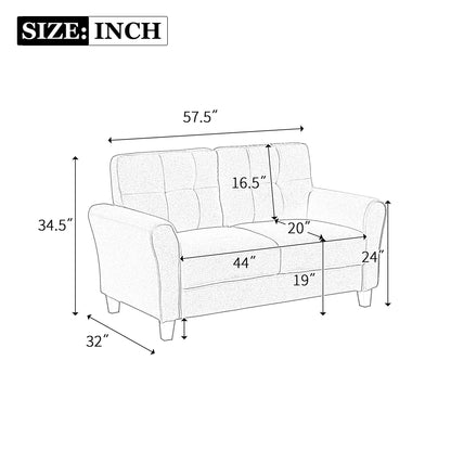 Modern Living Room Loveseat Linen Upholstered Couch Furniture For Home Or Office