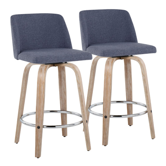 Toriano - Modern Design Fixed Height Counter Stool With Swivel With Round Footrest (Set of 2)