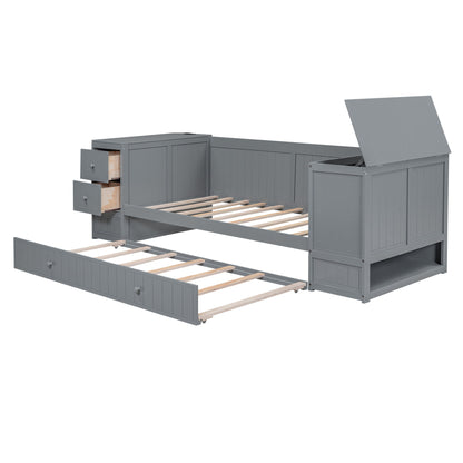 Daybed With Storage Arms, Trundle And Charging Station