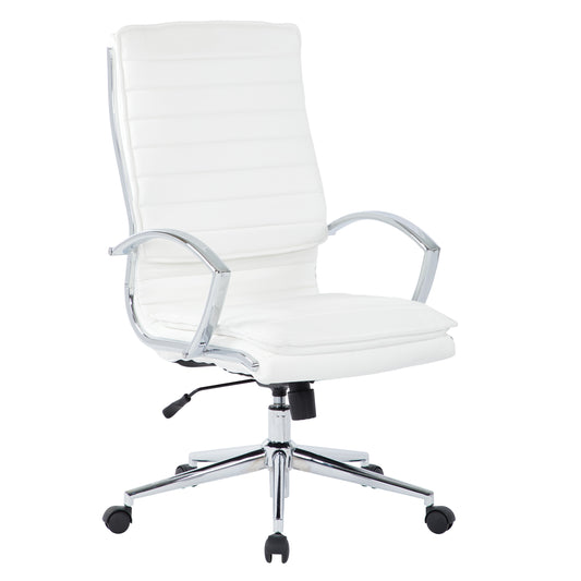 High Back Manager's Faux Leather Chair in White with Chrome Base