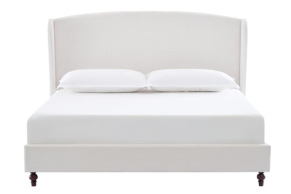 Windsor - King Tall Headboard Upholstered Wingback Bed Premium Minimalist Designs No Box Spring Needed - Textured Ivory