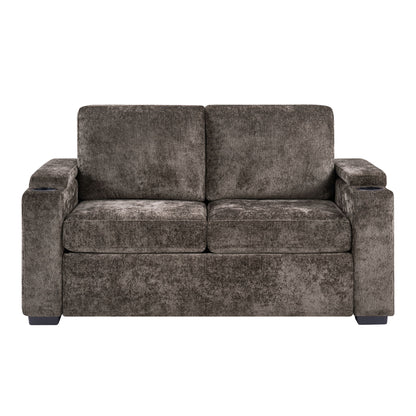 Pull Out Sofa Bed Loveseat With Twin Mattress, Cup Holders And Arm Storage