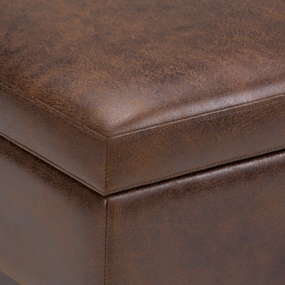 Owen - Square Coffee Table Storage Ottoman - Distressed Chestnut Brown