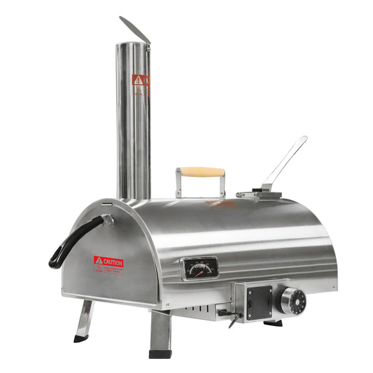 Pizza Oven Outdoor 12" Automatic Rotatable Pizza Ovens Portable Stainless Steel Wood Fired Pizza Oven Pizza Maker With Built-In Thermometer Pizza Cutter Carry Bag