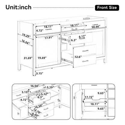 Bathroom Vanity Cabinet Only With Soft Closing Doors & Drawers, Adjustable Shelves - White