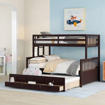 Twin Over Full Bunk Bed With Twin Size Trundle, Separable Bunk Bed With Drawers For Bedroom