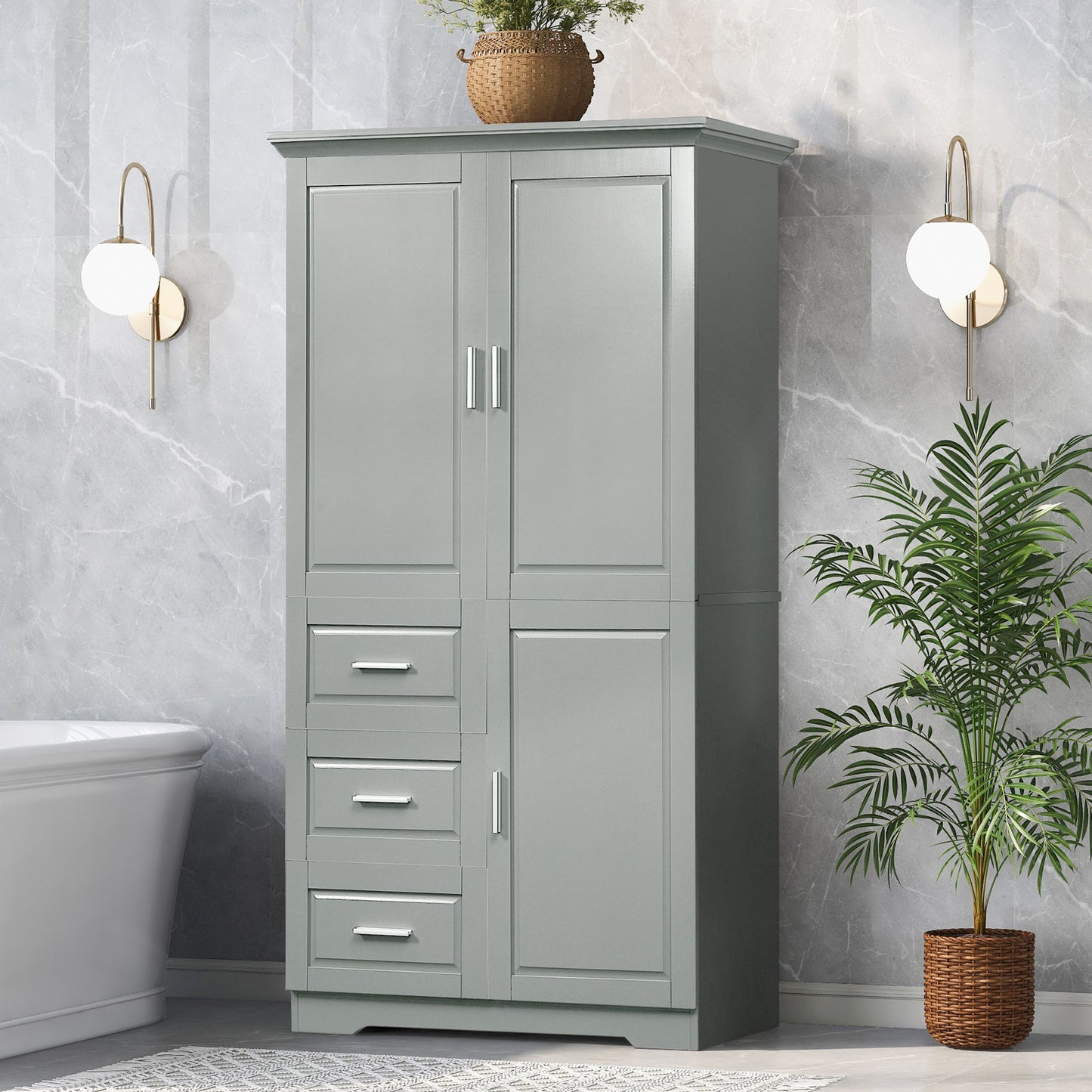 Tall And Wide Storage Cabinet With Doors, 3 Drawers