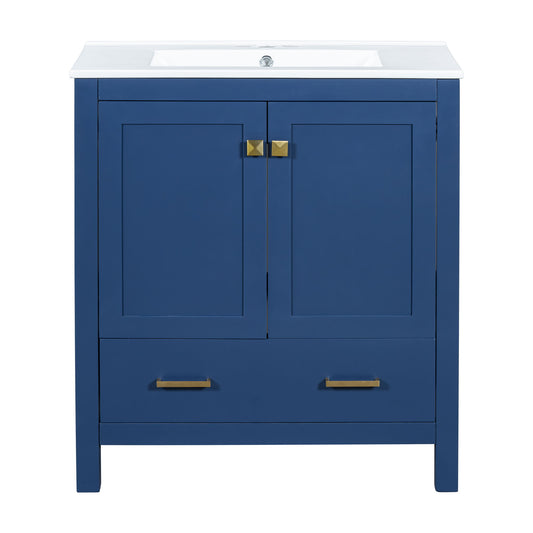 Bathroom Vanity With Single Sink, Combo Cabinet Undermount Sink, Bathroom Storage Cabinet With Two Doors And A Drawer, Soft Closing, Multifunctional Storage, Solid Wood Frame