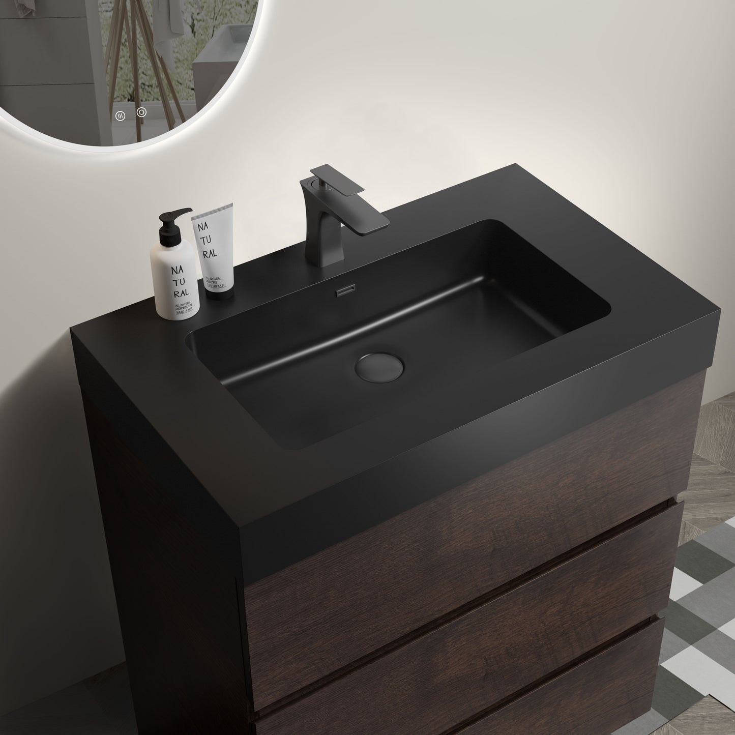 Alice - Bathroom Vanity With Large Storage Freestanding Bathroom Vanity, Sink For Modern Bathroom, One-Piece Sink Basin Without Drain And Faucet