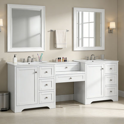 Double Sink Bathroom Vanity With Countertop, 2 Ceramic Sinks, 6 Drawers, Soft Close Design