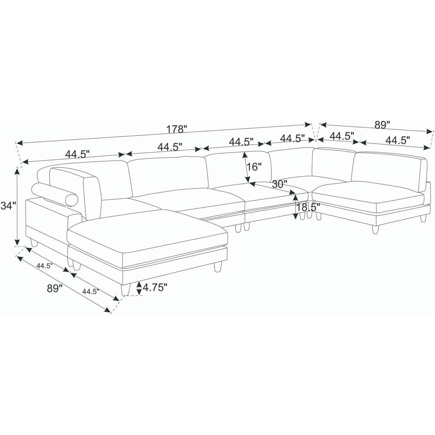 Modern Modular Sectional With Adjustable Back Support