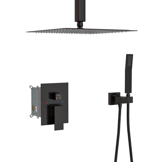 Dual Shower Head Ceiling Mount Square Rain Shower System With Adjustable Flow