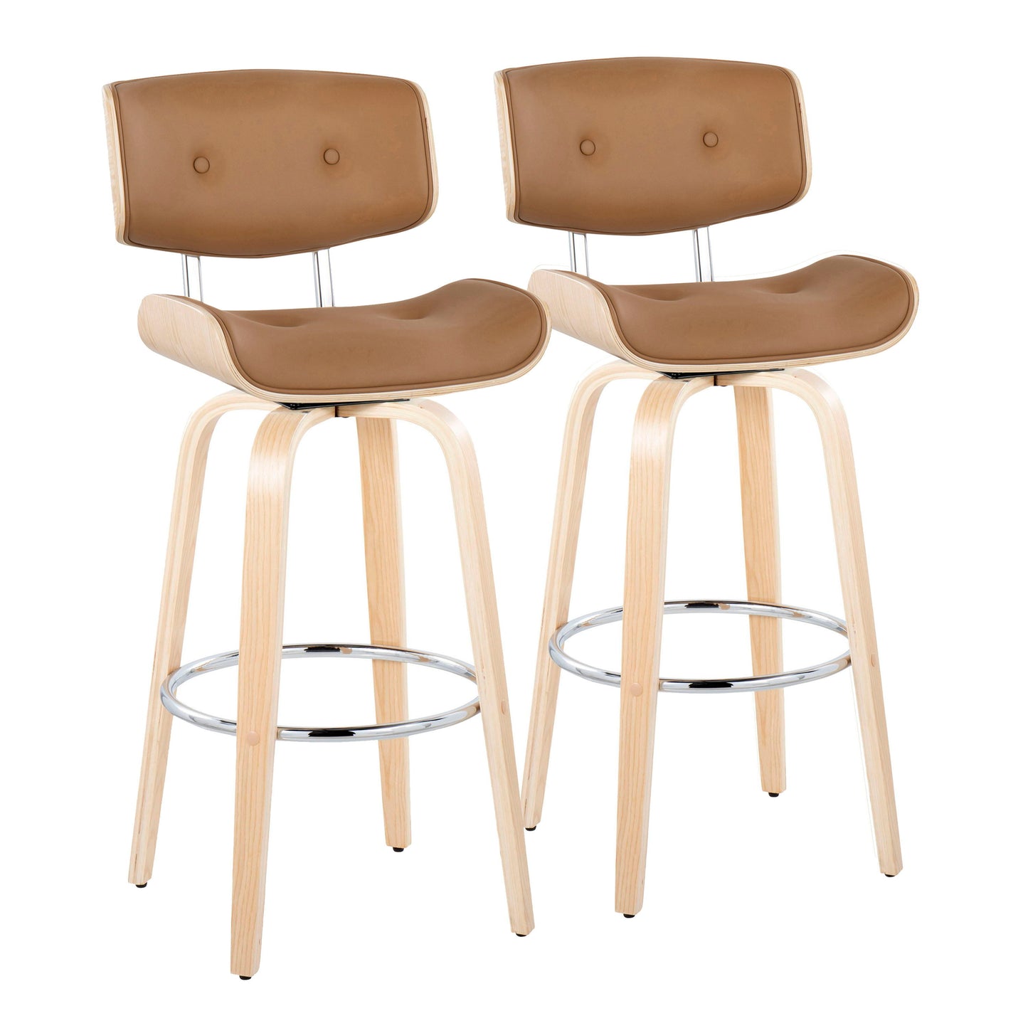 Lombardi - Mid Century Modern Fixed Height Barstool With Swivel With Round Footrest (Set of 2)