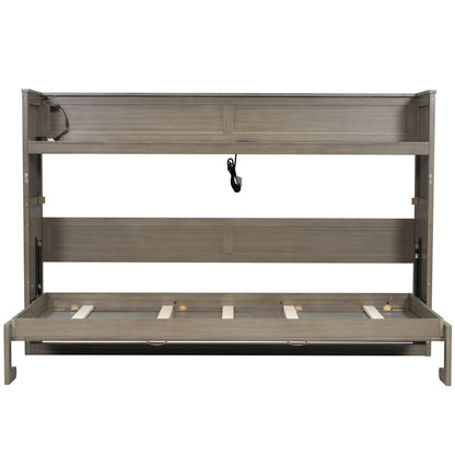 Murphy Bed With Desk, LED Light And USB Charging Station